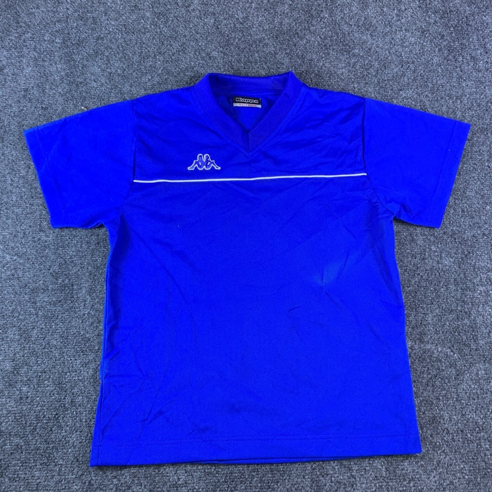 Kappa Jersey Youth Kids Large Royal Blue Short Sleeve Omini Logo V Neck Pullover